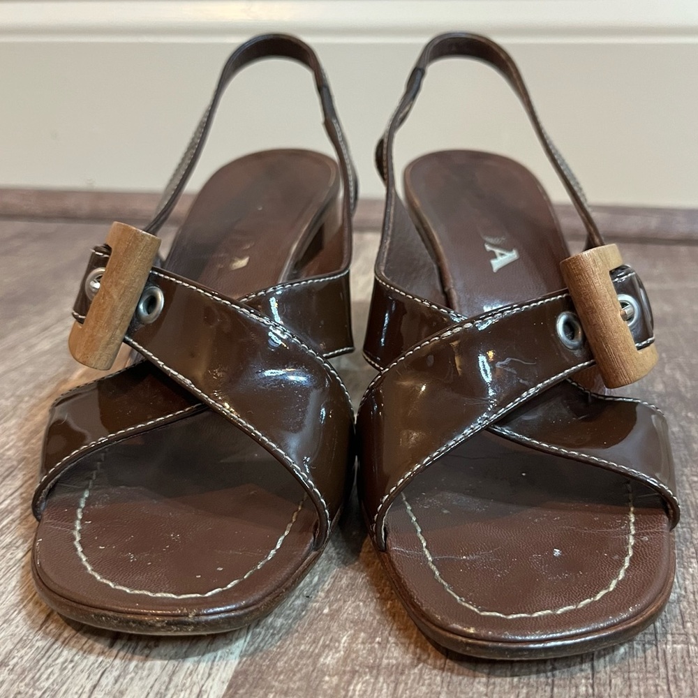 Prada Sandal Brown Spazzolato Leather Crisscross Slingback size 34 - Picture 3 of 10